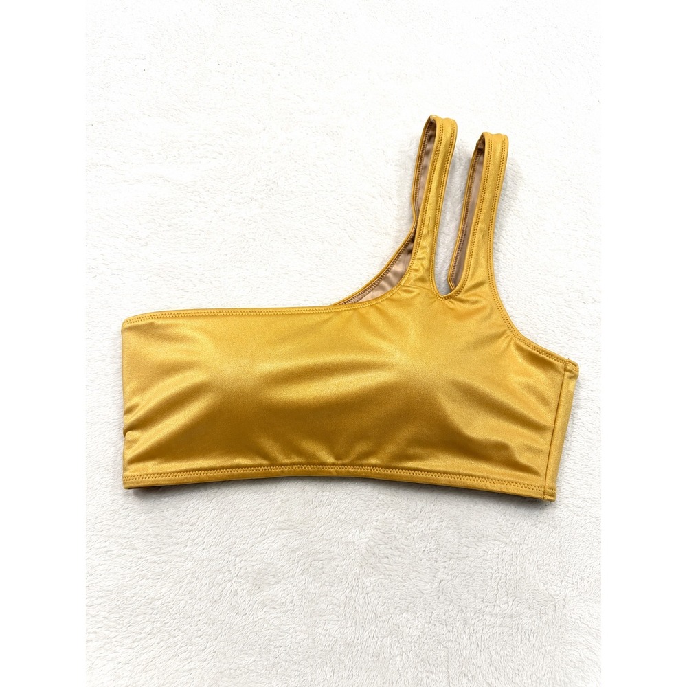 Victorias Secret Metallic Gold One Shoulder Bikini Top Asymmetrical Double Strap